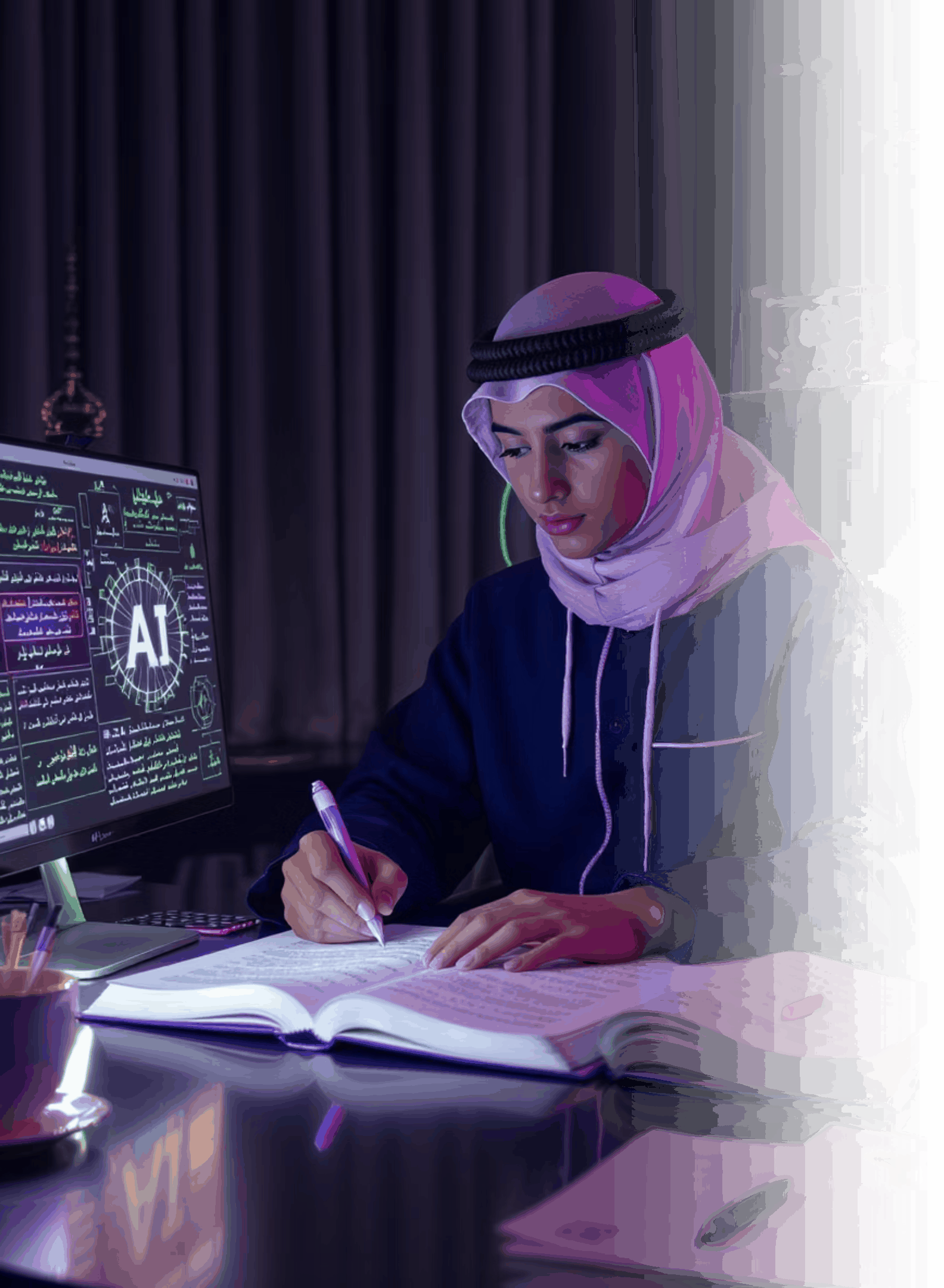 Student studying AI with an Arabic interface
